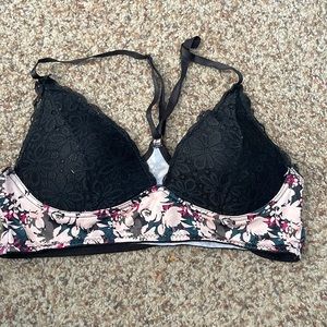 Black lace & floral bralette